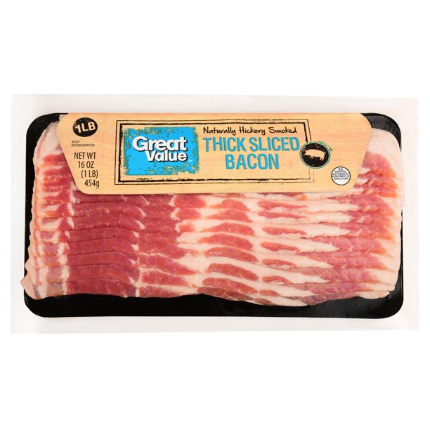 Great Value Thick Sliced Bacon Hickory Smoked, 16 oz