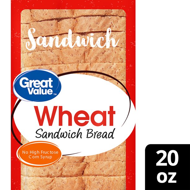 Great Value Wheat Sandwich Bread Loaf, 20 oz, 22 Count