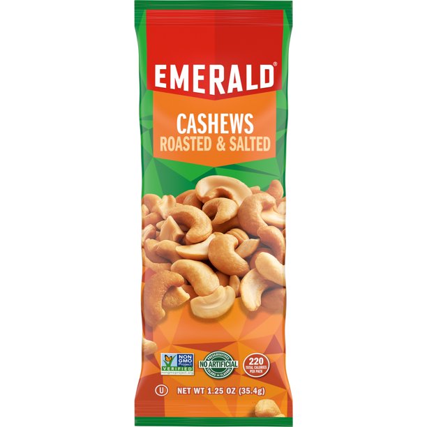 Emerald Nuts Roasted and Salted Cashews, Single-Serve 1.25 oz