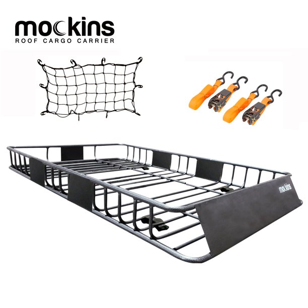 Mockins Extendable Rooftop Cargo Carrier with Bungee Net, Roof Rack & Ratchet Straps | 43"- 64" x 39" x 6" | 200 lbs. Capacity