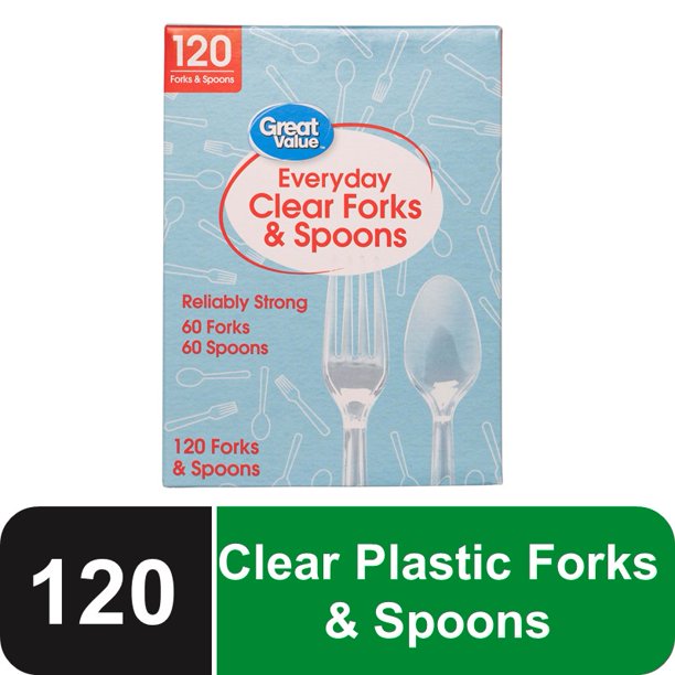 Everyday Disposable Plastic Forks & Spoons, Clear, 120 Count