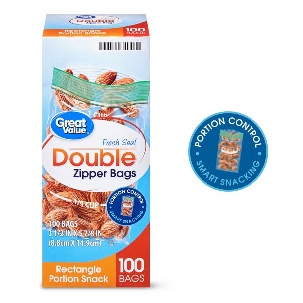 Fresh Seal Double Zipper Rectangle Portion Snack Bags, 100 Count