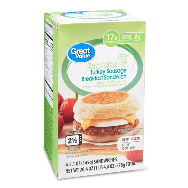 Great Value Fit Breakfast Turkey Sausage Breakfast Sandwich, 5.1 oz, 4 Count