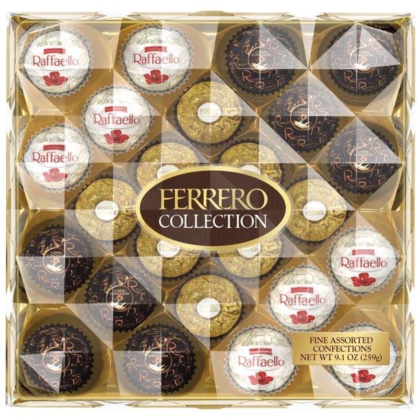 Ferrero Rocher Collection, Fine Hazelnut Milk Chocolates, 24 Count, Gift Box, Assorted Coconut Candy and Chocolates, Great for Holiday Entertaining, 9.1 oz