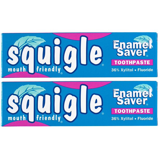 Squigle Enamel Saver Toothpaste, Canker Sore Treatment. Helps Prevent Cavities, Plaque, Tartar, Perioral Dermatitis, Chapped Lips, Bad Breath - 2 Pack
