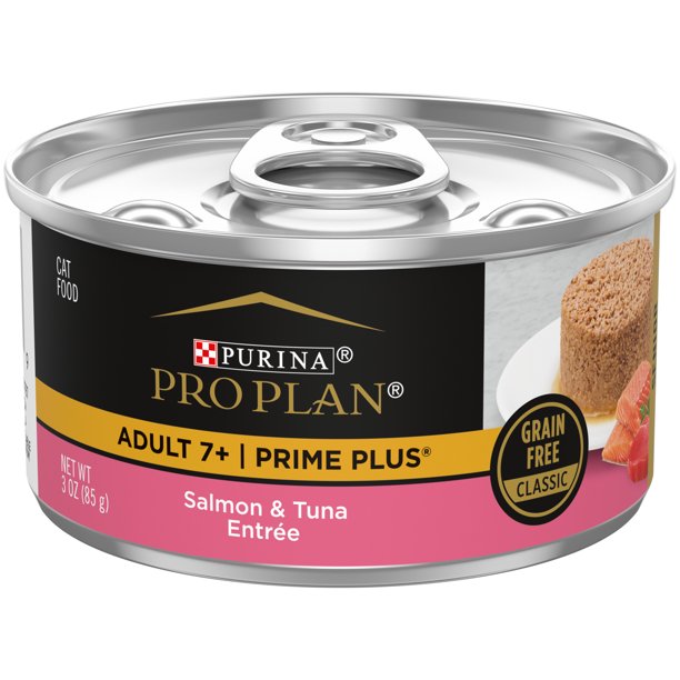 (24 Pack) Purina Pro Plan Senior Wet Cat Food Pate, Prime Plus SENIOR 7+ Salmon & Tuna Entree, 3 oz. Pull-Top Cans