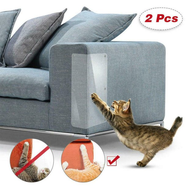 Amerteer 2PCS Furniture Defender Cat Scratching Guard, Furniture Protectors from Pets, Anti Cat Scratch Deterrent with Pins for Protecting Your Upholstered Furniture, Clear Premium Claw Proof Pads