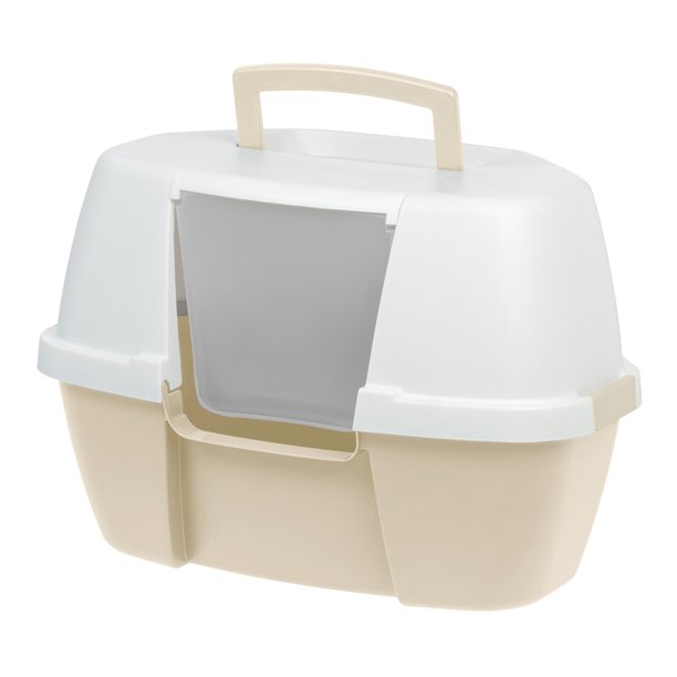 IRIS Large Hooded Corner Litter Box, Almond