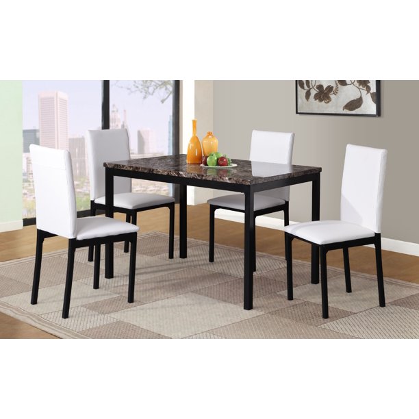 Roundhill Furniture 5-Piece Citico Metal Dinette Set with Laminated Faux Marble Top