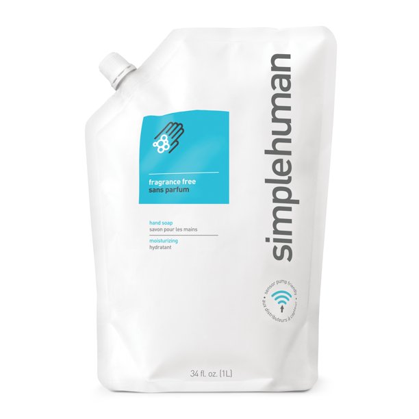 simplehuman Fragrance Free Moisturizing Liquid Hand Soap Refill Pouch, 34 Fl. Oz. (Pack of 6)