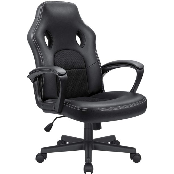 Walnew Mid Back Gaming Chair Ergonomic PU Leather Computer Gaming Chair Office Chair with Armrests, Black