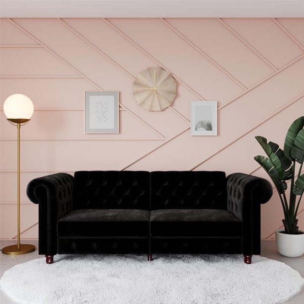 Ember Interiors Tamara Coil Sofa Bed, Black Velvet