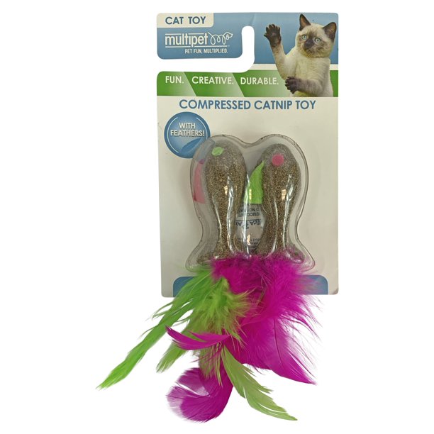 Multipet Compressed Catnip Mice, 2 Pack, Pink And Green