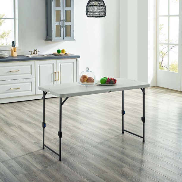 Mainstays 4' Adjustable Height Folding Table, White Granite
