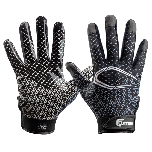 Cutters Game Day Football Receiver Gloves w/Silicone Grip Black, Y S/M