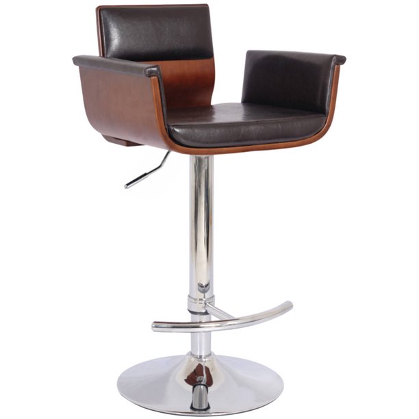 AC Pacific Modern Padded Wood Back Adjustable Swivel Bar with Armrests and Cushion